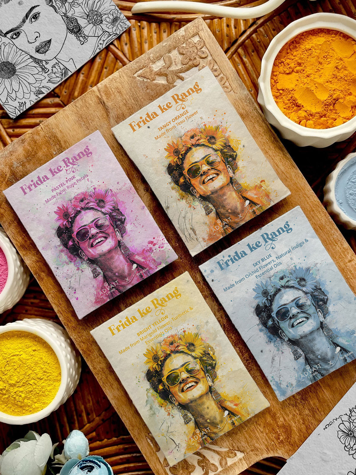 Frida ke Rang | Holi Art Kit | Organic Gulals & Plantable Postcards