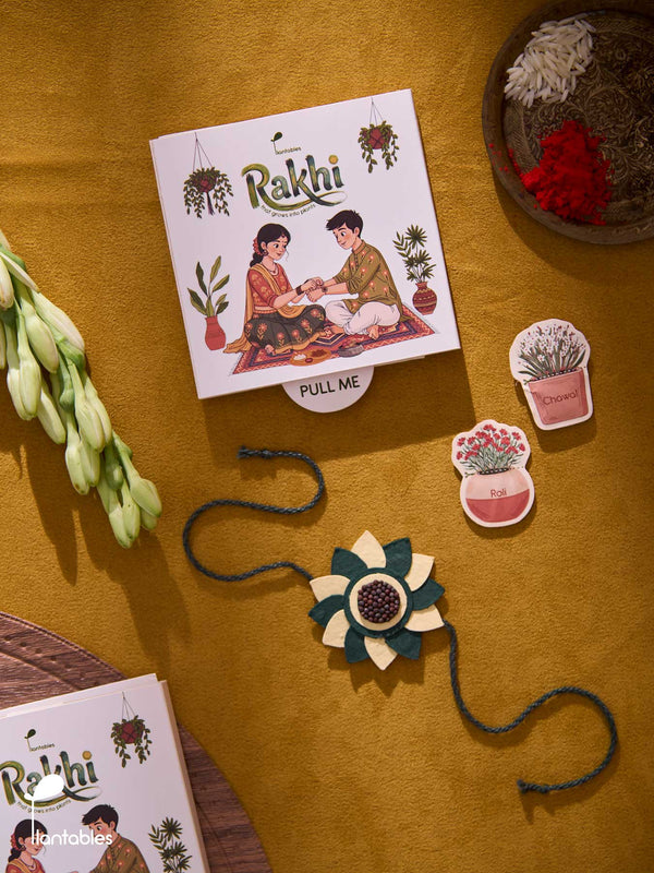 Whorlwind Rakhi, layered petal design in plantable seed paper