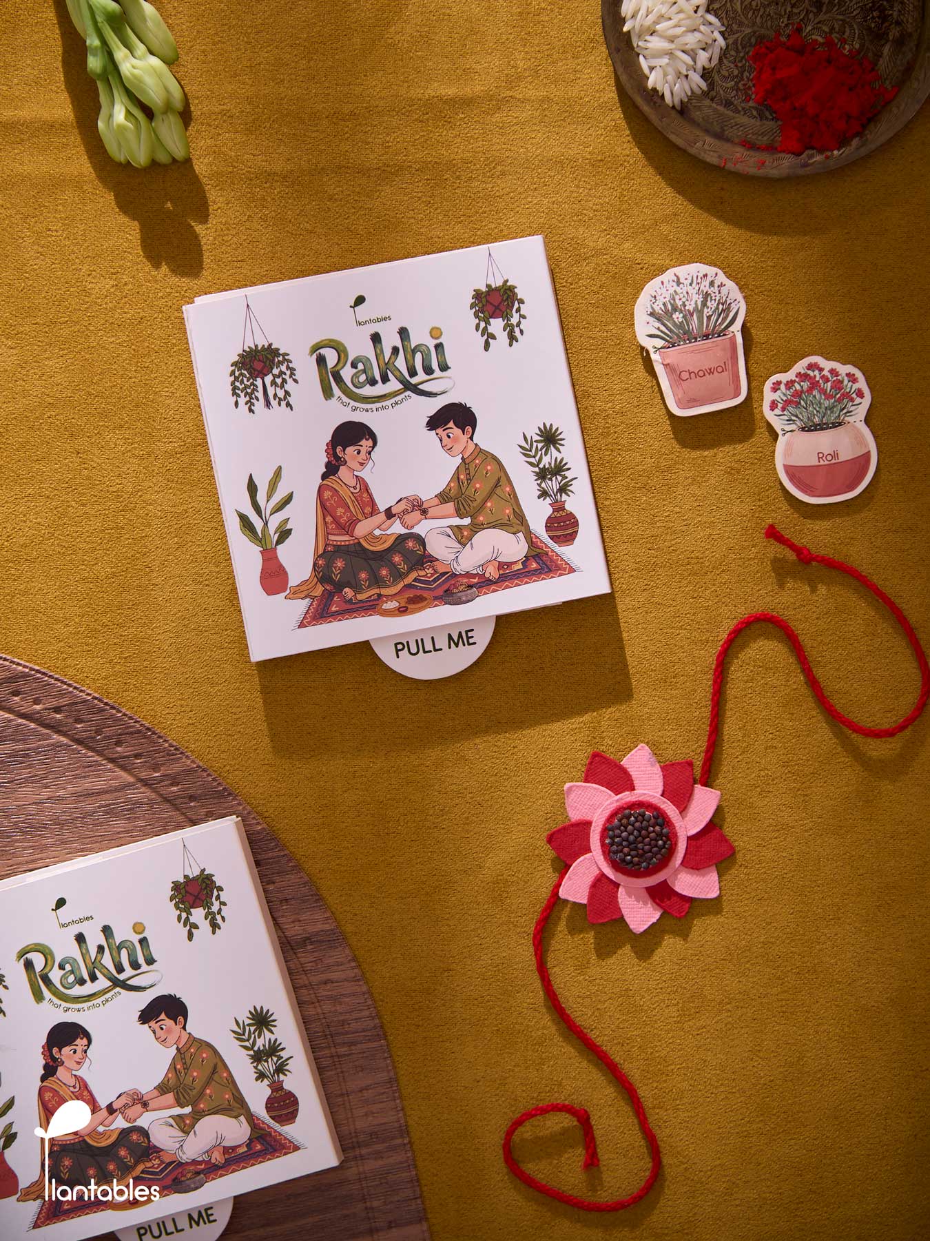 Whorlwind Rakhi, layered petal design in plantable seed paper
